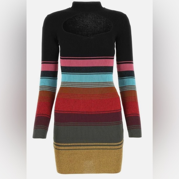 STAUD Clara Stripe Cutout Ribbed Long Sleeve Sweater Dress, sz S - Picture 4 of 15